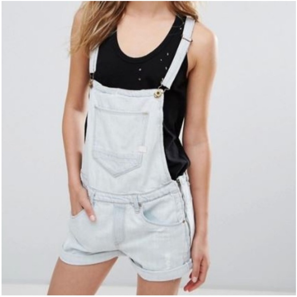 G-STAR RAW Arc Boyfriend Distressed Denim Overall Shorts Size M